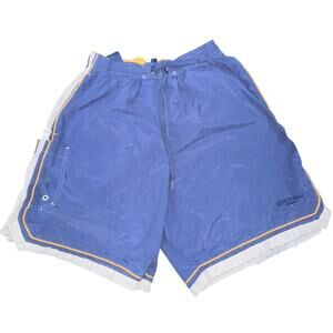 Speedo Men Swim Trunk Shorts L Blue Yellow Cotton Nylon Elastic Waist Swimwear